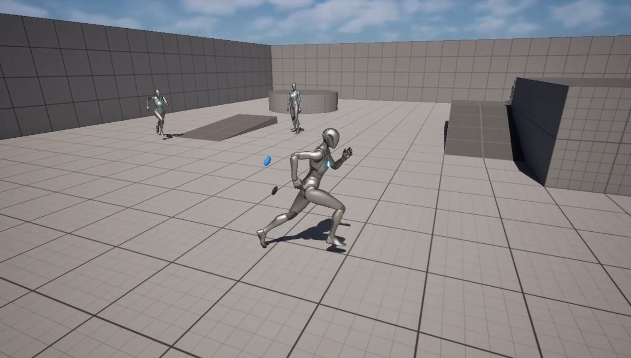 A screenshot of instantaneous action demo — AIs shooting at the player!